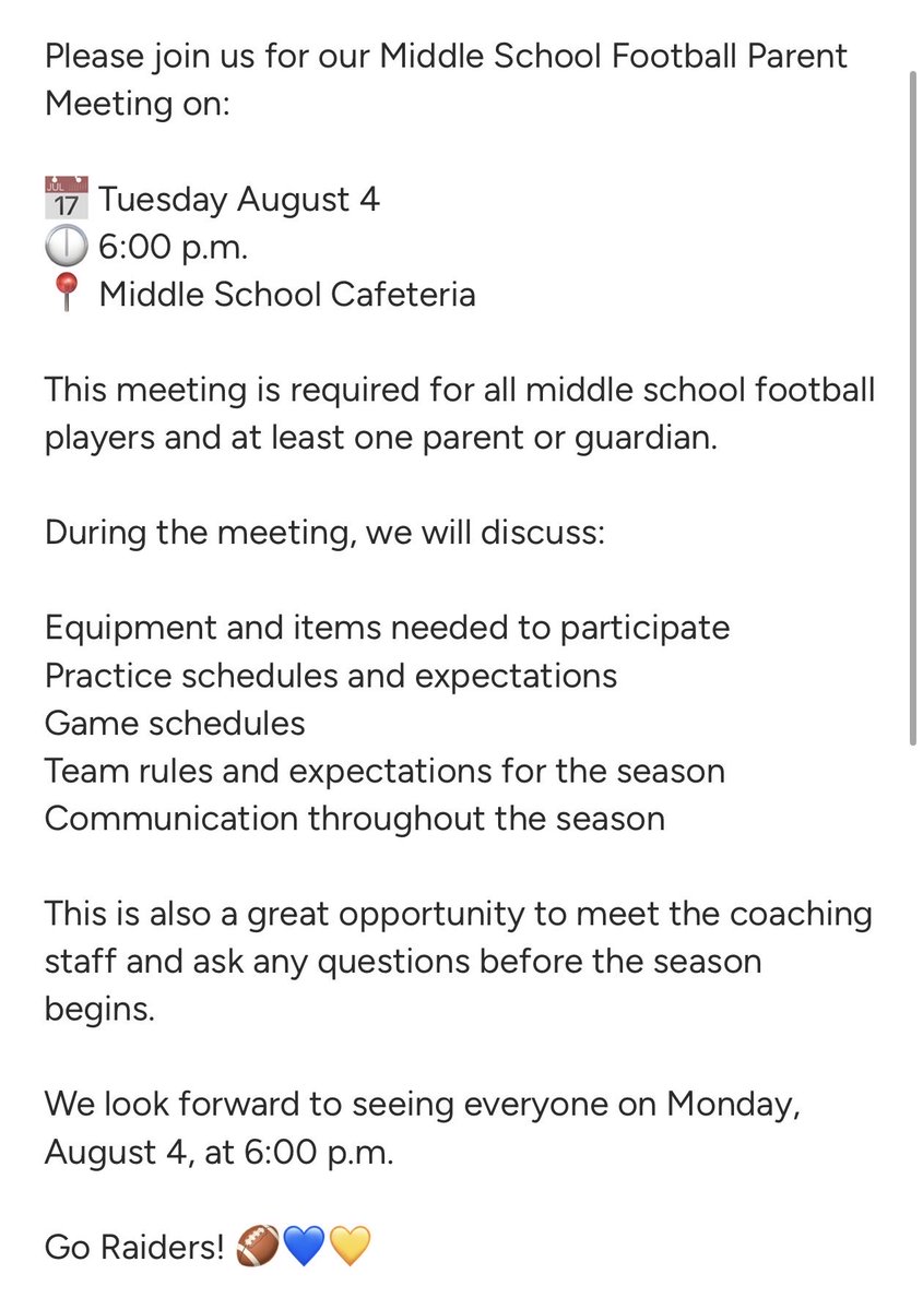 ValeMSathletics's tweet photo. 🚨Tuesday August 4th🚨 @smslearns @RaiderBuilt https://t.co/qAAT4sLP01