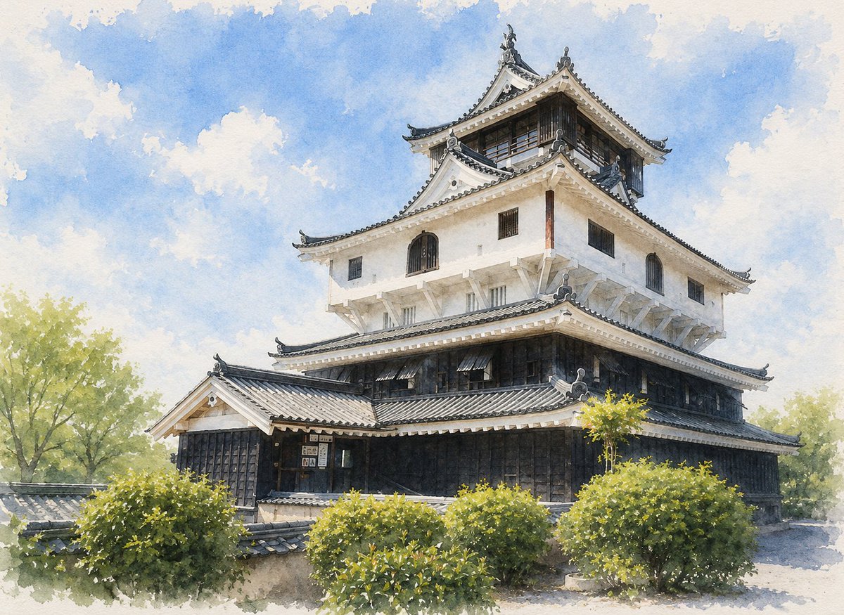 shirofukei's tweet photo. 関ヶ原の敗戦後も毛利を守った西国の城
【岩国城】を水彩風に描きました
関ヶ原合戦後に吉川広家が築きましたが
江戸幕府の下した一国一城令によって
7年という短期間で取り壊された残念な山城です
note【水彩画と御城印で巡る 日本の名城40】
西国を治めた城　岩国城
（https://t.co/4Z8YjOzLgX） https://t.co/x7PjukJ5hY