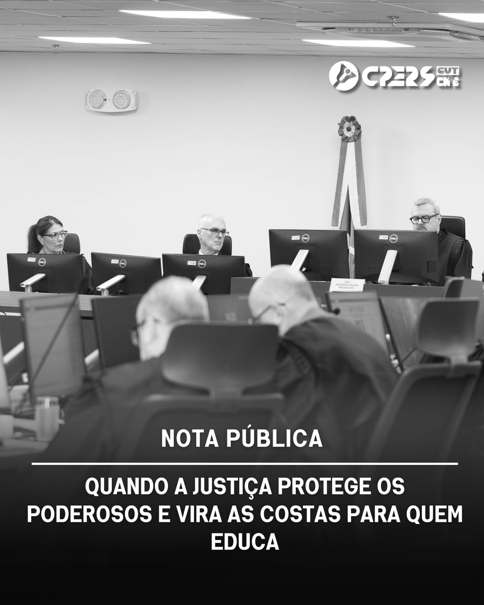 CPERSoficial's tweet photo. ⚖️  INJUSTIÇA: quando o assunto é garantir direitos às(aos) trabalhadoras(es), sempre aparece um argumento para negar. Mas, quando os beneficiados são integrantes da elite do funcionalismo, a lógica muda.

😡 O julgamento da ADI da Irredutibilidade pelo TJRS escancarou uma contradição inaceitável: o mesmo princípio jurídico reconhecido para a magistratura foi negado às(aos) educadoras(es) da rede pública.

‼️ Após um empate de 12 votos a 12, coube ao presidente do Tribunal desempatar a ação em favor do governo Eduardo Leite (PSD), mantendo a retirada de um direito reivindicado pela categoria. Enquanto isso, os mesmos direitos seguem preservados e incorporados aos vencimentos da magistratura. Isso é justo? 

✊🏾 A categoria não está pedindo privilégios. Exige apenas isonomia e o mesmo tratamento concedido a outras(os) servidoras(es) públicas(os). 

📲 Leia a nota completa em nosso site e entenda por que essa decisão representa um grave ataque aos direitos das(os) trabalhadoras(es) da educação: https://t.co/JE7NLsqH04