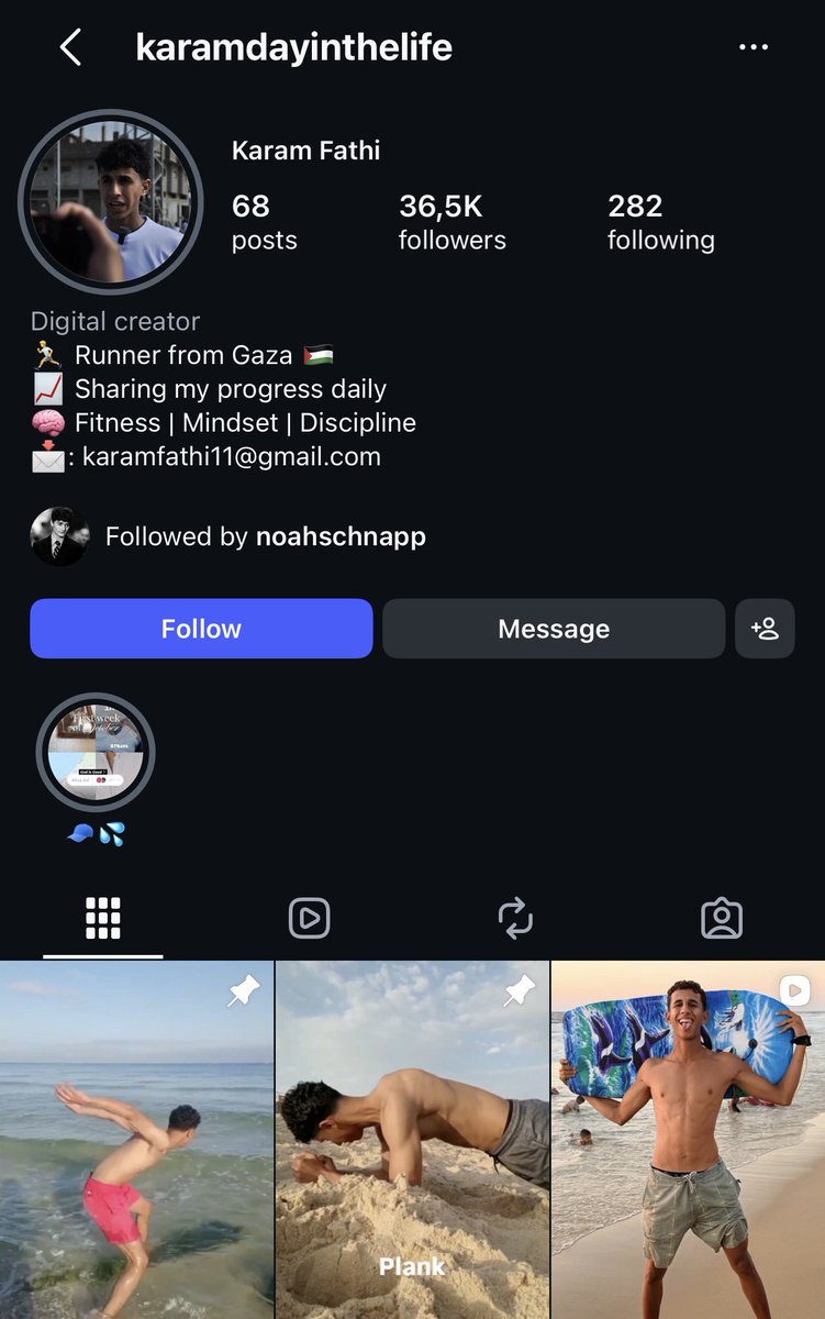 bunnymatchas's tweet photo. noah just followed this fitness influencer from palestine and he followed noah back 🫶🏻 https://t.co/cRJL4Tehqt