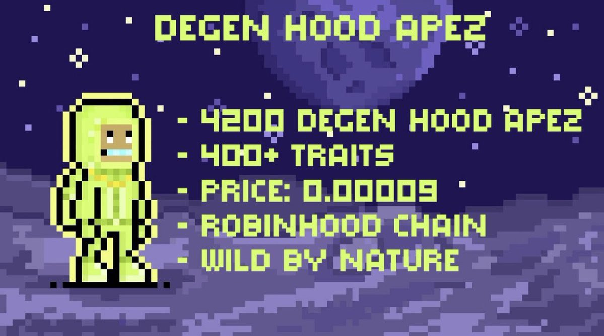 DEGENHOODAPEZ's tweet photo. 🦍 Welcome to the Hood
DEGEN HOOD APEZ is a collection of 4,200 handcrafted pixel NFTs, built from 400+ unique traits inspired by streetwear, gaming, memes, luxury fashion, retro culture, and everything that makes Web3 fun
No AI No shortcuts Just pixels, personality, and countless hours of creation
This isn't just another collection
It's a Hood built for collectors
🌿 Wild by Nature