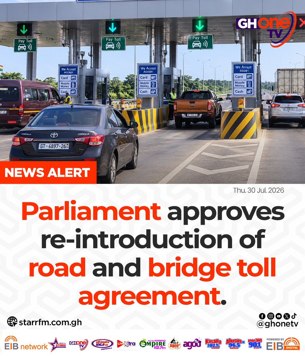 ghonetv's tweet photo. Parliament approves re-introduction of road and bridge toll agreement...

#GHOneNews #EIBNetwork
#GHOneTV #NewsAlert https://t.co/7cqpGAztQ7