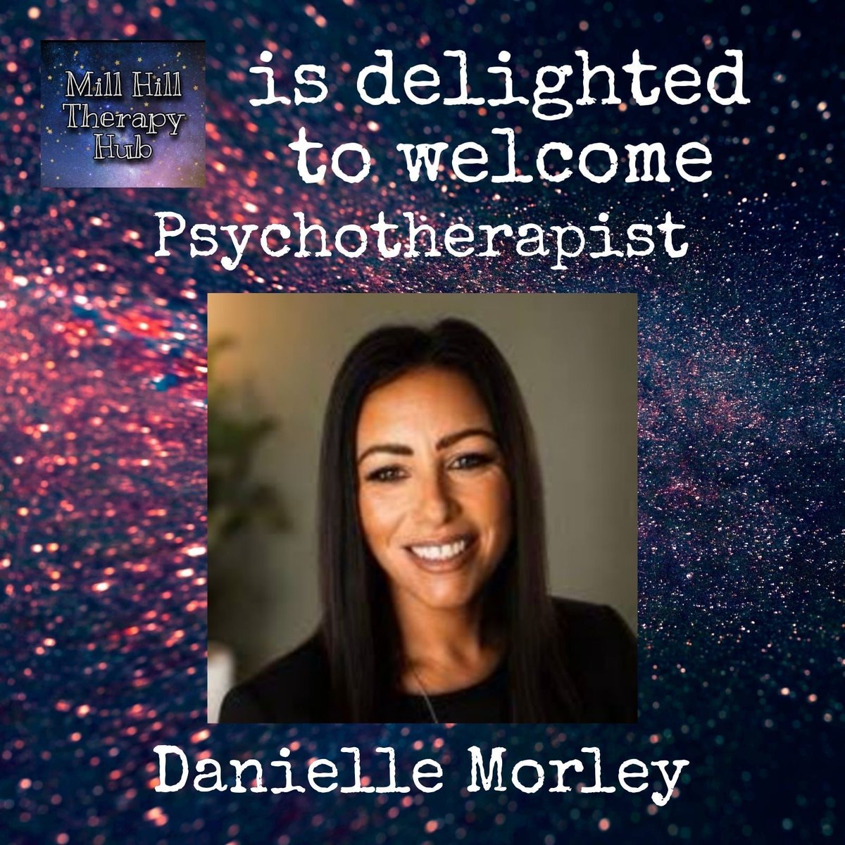 MHTherapyHub's tweet photo. The Mill Hill Therapy Hub is delighted to welcome Psychotherapist, Danielle Morley! 🌟🛋️✨ Integrative approach combining person-centred counselling &amp; CBT. Practising in Manchester &amp; available for online sessions nationwide. 🏙️💻🌿 #MillHillTherapyHub #ManchesterTherapy https://t.co/jFJe6R4EYr