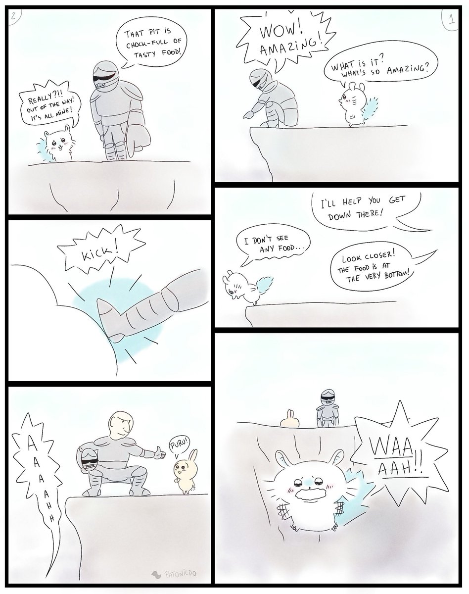 ProfPatonildo's tweet photo. Momonga meets Trusty Patches #chiikawa #momonga #usagi #darksouls #patches #trustypatches #comic https://t.co/M3rQwbntmc