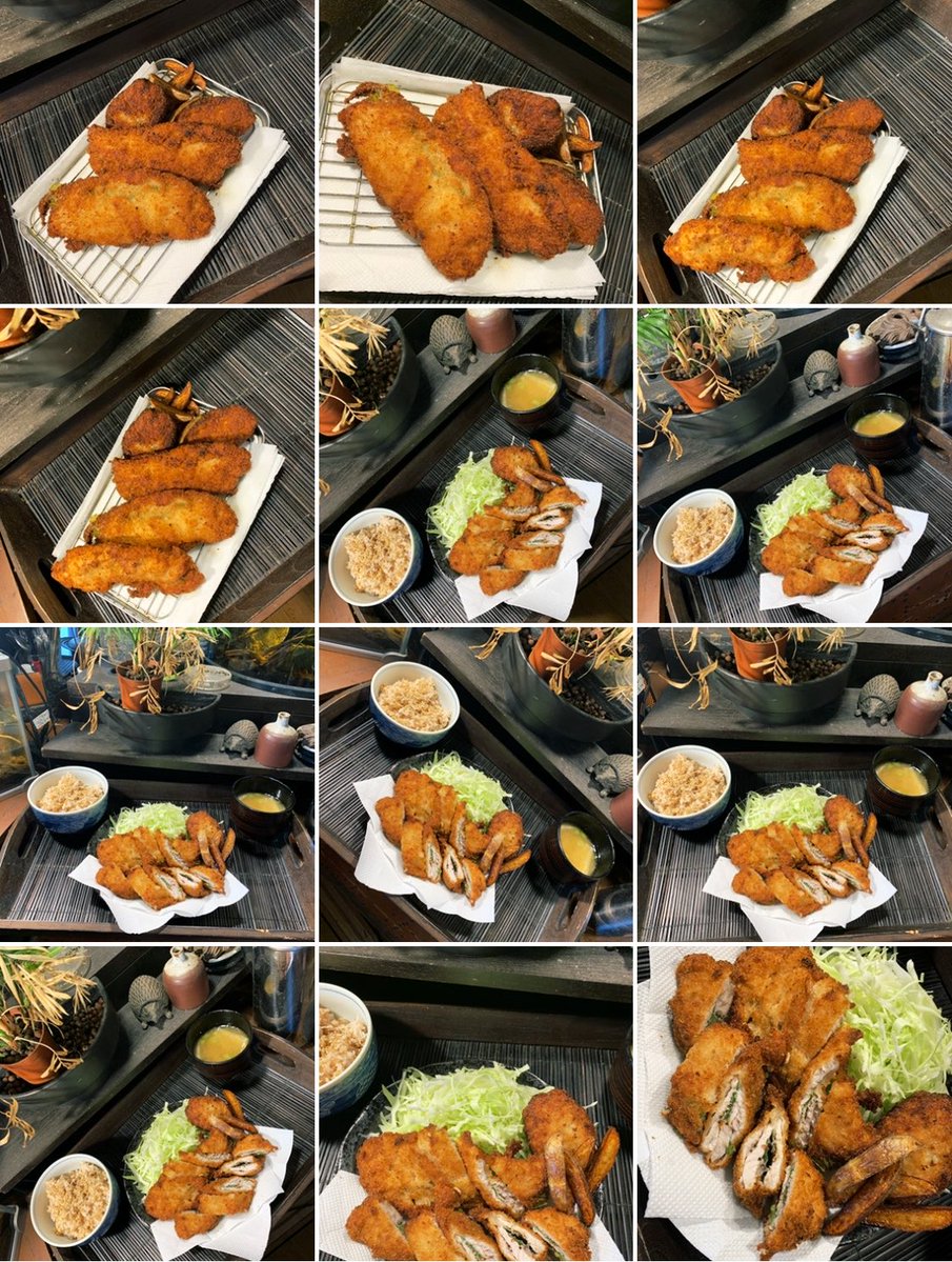 paimyan's tweet photo. 【大葉ミルフィーユ豚カツ＋メンチ・ポテトMIX定食】

早朝ごはん第二弾！！

朝から豚カツ美味し過ぎ🐽🍚🕺✨✨

ハンバーガーの残りを揚げたメンチといい
ちっこい生メークインのポテトも
線切りシャキシャキキャベツと大根のお味噌汁も旨し♪

#酒呑拵 https://t.co/wecoDNDxZ7