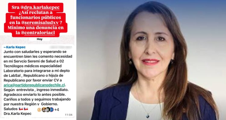 RobertoMerken's tweet photo. 🔴 Ayúdenme a que este mensaje llegue a @Contraloriacl por favor. La SEREMI de Salud Karla Kepec esta buscando trabajadores republicanos o hijos de republicanos.

🔴 @Contraloriacl ¿desde cuándo el pertenecer a un partido político te garantiza el ingreso a un cargo público? https://t.co/gl9q2PXOl6