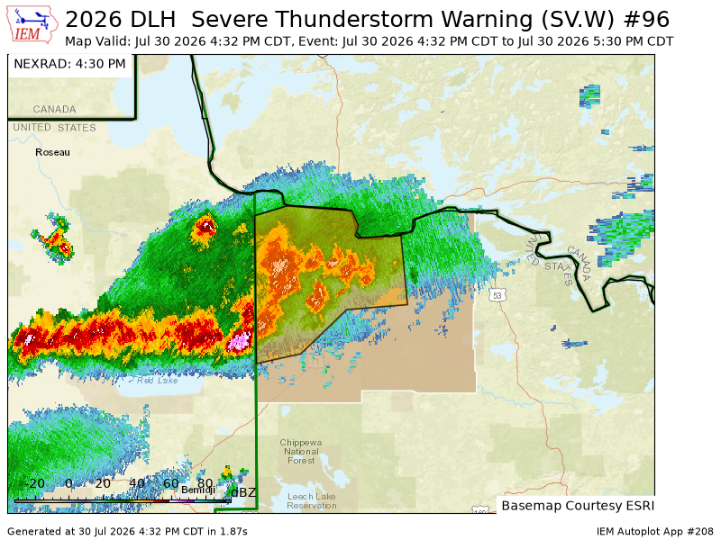 ELYMNWX's tweet photo. DLH issues Severe Thunderstorm Warning [wind: 60 MPH (RADAR INDICATED), hail: 1.00 IN (RADAR INDICATED)] for Koochiching [MN] till 5:30 PM CDT https://t.co/Lw4yTXmttt https://t.co/faATJL4ds9