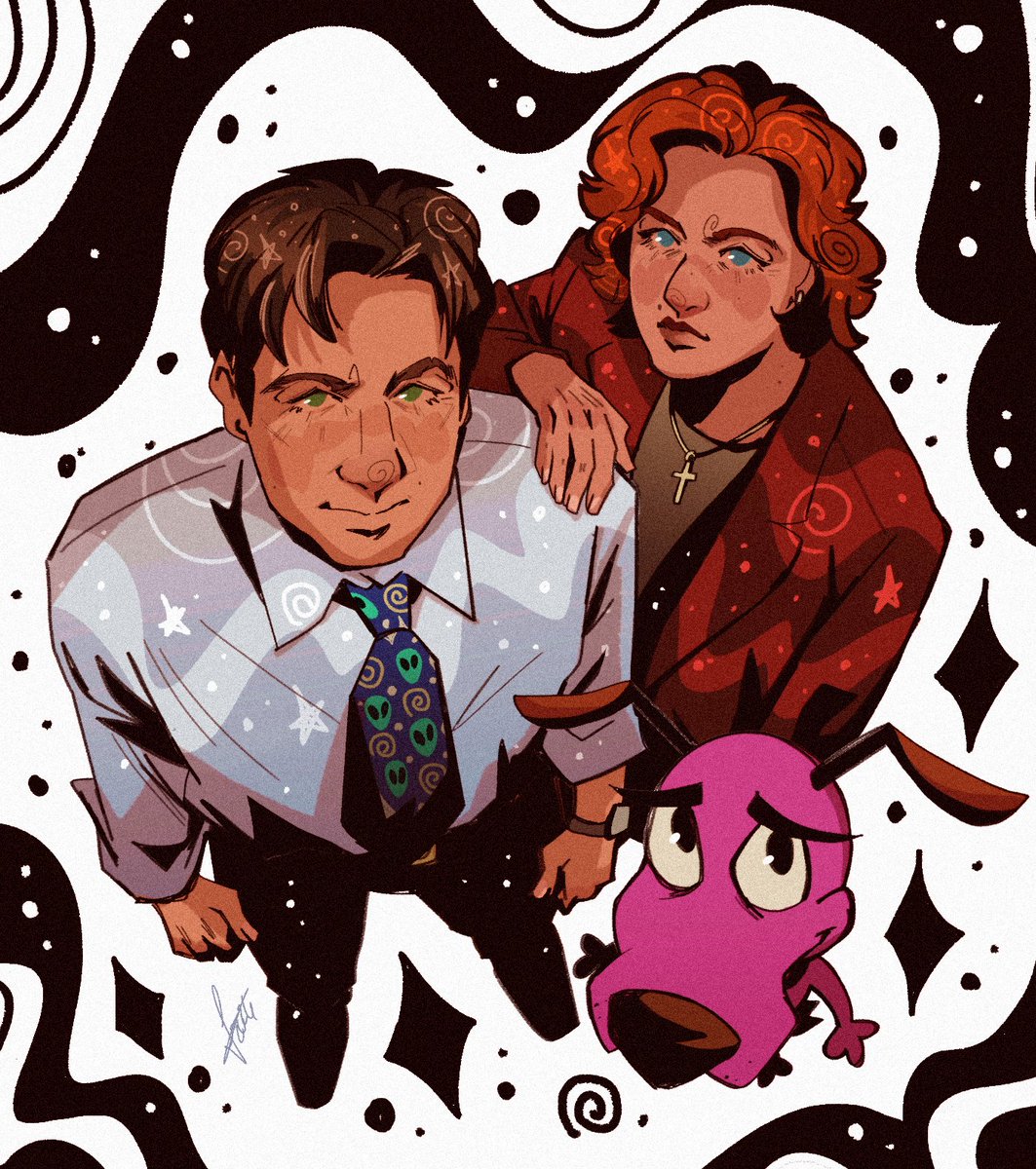 schumisnoopy's tweet photo. may i reintroduce you to my close friends fox mulder, dana scully and courage https://t.co/jy9Wgxns00