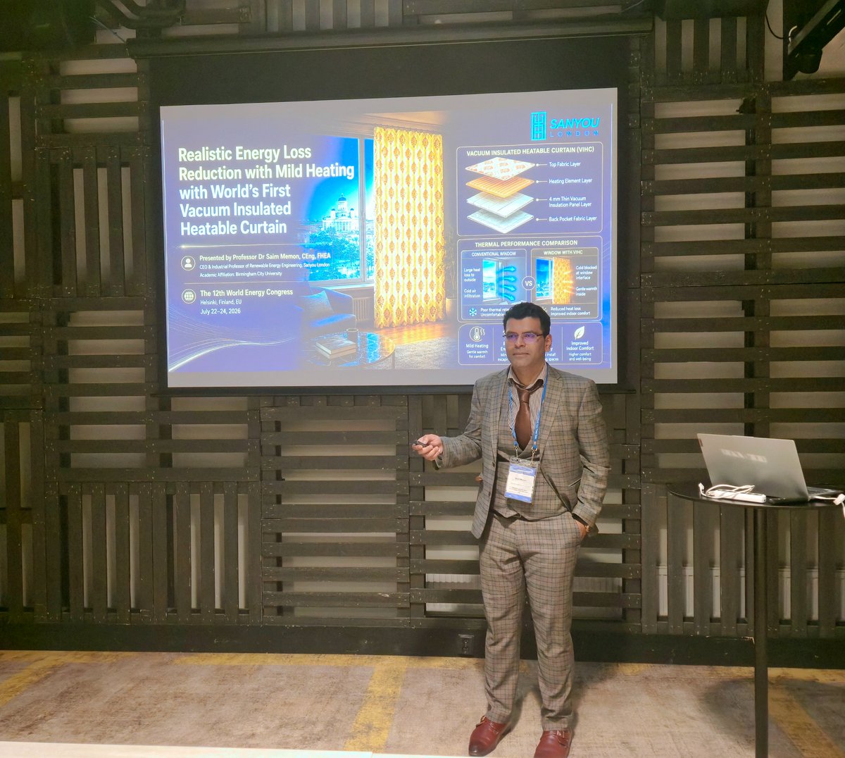 profsaimmemon's tweet photo. My #keynotespeech at 12th World Energy Congress WEC-2026 in #helsinki, #finland on World's First Vacuum Insulated Heatable Curtain (VIHC) launched at @sanyoulondon 
#European, #Finland, #Sweden, #Norway #EU 
 https://t.co/KBwOnkj4gO
#BITCongress #WEC2026 #Helsinki #HorizonEurope https://t.co/SZkxrBPtgH