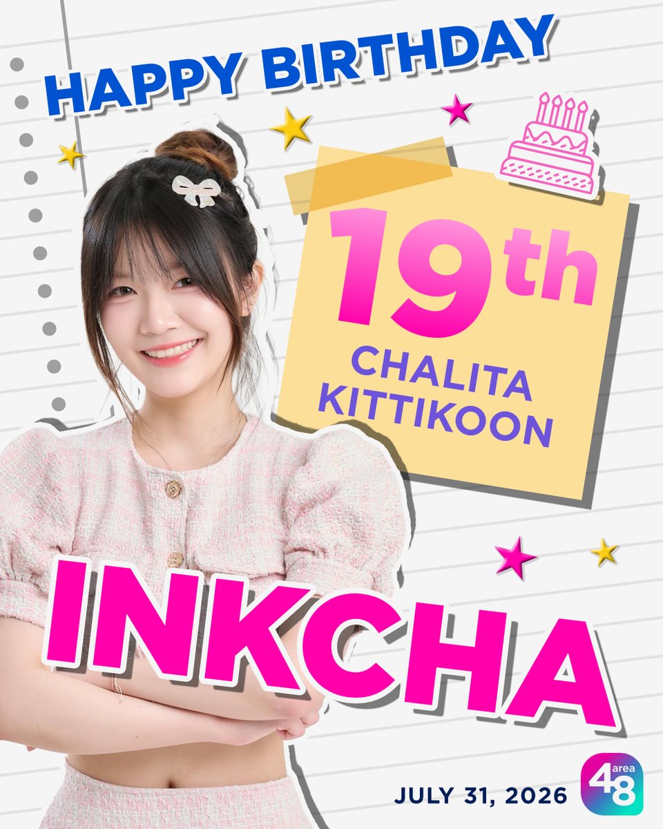 Area48TH's tweet photo. [🎂🎉] #19thInkchaDay

สุขสันต์วันคล้ายวันเกิดน้องอิ๊งค์ชา–ชลิตา กิตติคุณ สมาชิก BNK48
ขอให้มีความสุขในทุกวัน มีสุขภาพร่างกายที่แข็งแรง คิดสิ่งใดขอให้สำเร็จได้ดังใจหวัง และเป็นที่รักของแฟนคลับตลอดไปจ้า

#InkchaBNK48
#BNK48 https://t.co/Prw1whzSqp