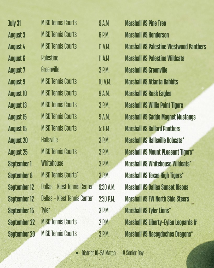 MarshallISD's tweet photo. Rackets Up - It's Time for Tennis! 

Come out and support Maverick Tennis this year to see and experience the energy, teamwork, and excitement of every match! https://t.co/SJKvWiXwHB