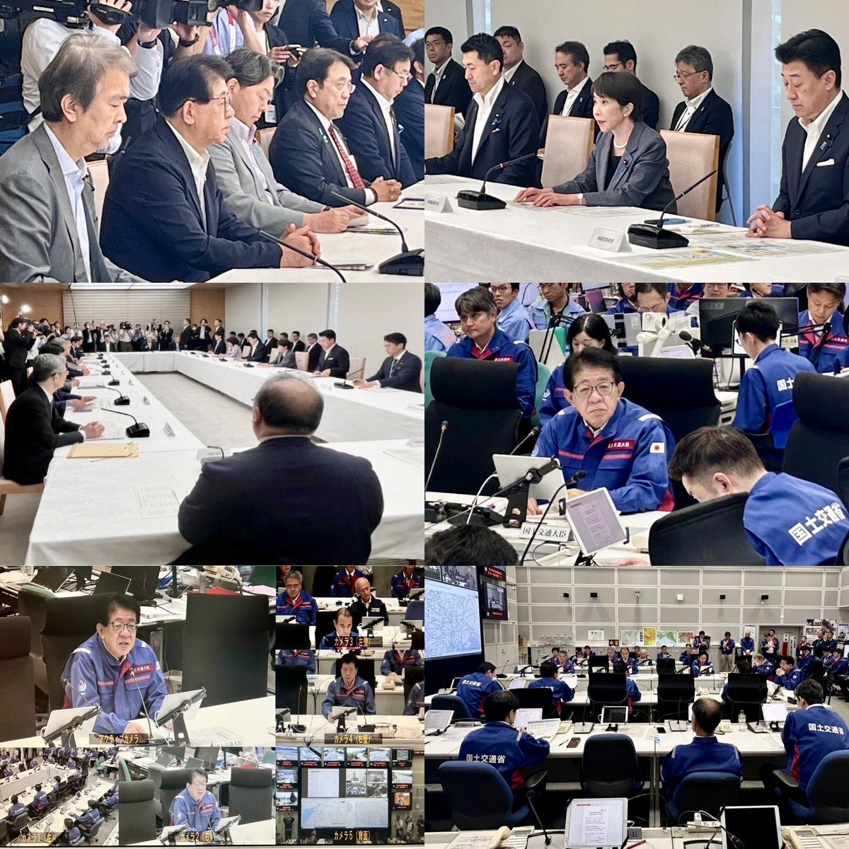 nekotanchan's tweet photo. 昨日は、政府「第３回 非常災害対策本部」会議に出席するとともに、国土交通省「第５��� 非常災害対策本部」会議を開催しました。
国土交通省「非常災害対策本部」会議では、
◉被害状況の調査について、海上保安庁の巡視船艇３隻、九州地方整備局の防災ヘリコプターで調査を行い、現地では １３６名のテックフォース・リエゾンが活動を継続している事、さらに 国土交通省本省からも 幹部職員を派遣して 現地での即応的な調整等を行っている事
◉断水への対応に関しては、
・国土交通省と日本水道協会の給水車が 既に１４台稼働中のところ、全体で６８台となるよう、近畿・中国・四国地方からも移動・調整中
・新潟港等を出発した国土交通省港湾局の４隻をはじめ、海上保安庁巡視船や自衛隊の船舶で給水支援を実施
・水資源機構が保有する可搬式浄水装置を派遣準備中
◉道路については、
・九州中央自動車道の全てと九州自動車道の益城熊本空港～松橋間は、通行止めが 解消
・九州自動車道などの高速道路では、被災等により ２路線９区間が、通行止めとなっている一方、応急復旧を進め、九州自動車道の一部区間では 緊急車両が通行できるように
◉港湾については、
・八代港や熊本港等で確認された施設の被害に対し、一部 応急復旧が完了
・大阪府の堺２区基幹的広域���災拠点から飲料水などの支援物資を運搬
◉鉄道については、
・九州新幹線の博多～筑後船小屋間について、昨日 運転を再開
・残りの区間は、昨夜の地震の影響もあり 早期再開に向け 継続して施設点検や復旧作業を実施
◉物資のプッシュ型支援について、業界団体・トラック事業者と連携して 対応
◉日本製紙の煙突の倒壊、八代市庁舎の免震装置の被害に対し、必要な技術的助言などの支援を実施
◉イオンモール熊本の被害に対し、本日 照明車５台を派遣
といった事を確認し、政府「非常災害対策本部」会議での指示も踏まえ、引き続き、被災施設の早期復旧や支援といった災害対応に万全を期す事を 私から指示しました。
水道、道路、港湾、鉄道 等々、各現場・現場で 国土交通省の総力を挙げて、引き続き、災害対応に全力で当たります。