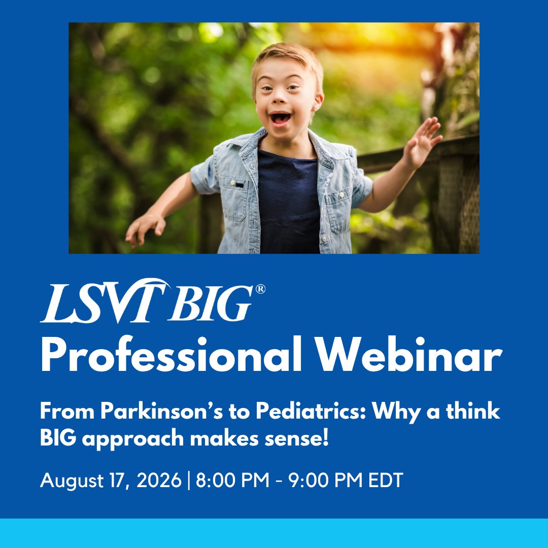 LSVTGlobal's tweet photo. Can LSVT BIG® extend beyond Parkinson’s disease? YES. Join OT Erica Vitek as she explores how to adapt these principles to deliver individualized, meaningful treatment.
🗓️ 8/17/2026⏰ 8–9 PM ET
👉 Save your spot: https://t.co/f8PT0SuWjn
#LSVTBIG #Neurorehab #Pediatric https://t.co/3vxCYAn7eq