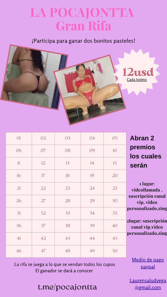 sofia_ricasex's tweet photo. MIS PAPIS RIKO VENGO HACIENDO UNA RIFA DONDE HABRAN 2 GANADORES Y EL PREMIO ES EXITANTE🔥🥵😈EL COSTO DE LA RIFA ES DE 12 USD💵 MIS BEBES PARA MAS INFORMACIÓN EN LA FOTO LA PUEDEN OBTENER Y TAMBIÉN TE DEJO MI LINK PARA QUE ESCRIBAS 🥵😈🍒✨🤤😋😈👇
https://t.co/PqNt4Eh0Lw https://t.co/4cjkXLhMy6