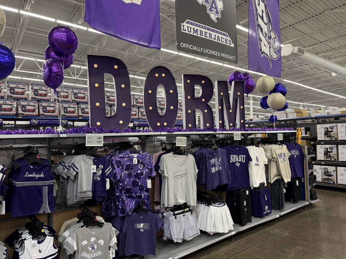 SFASU's tweet photo. It was great to welcome executive leadership from Walmart to Nacogdoches alongside Coca-Cola, @SFA_Athletics to celebrate the continued growth of the SFA brand and our partnership.

Thanks to enrollment growth and record-breaking licensed merchandise sales, SFA has advanced into a new merchandising tier within Walmart’s collegiate program, creating new opportunities to bring even more Lumberjack gear to Walmart stores. 🪓💜 #AxeEm