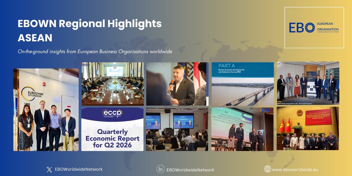 EBOWWN's tweet photo. 🌏EBOs in ASEAN: 🇰🇭 policy dialogue &amp; tax reform; 🇮🇩 CEPA, innovation &amp; investment; 🇱🇦 economic resilience; 🇲🇾 EU-MY trade; 🇲🇲 business dialogue; 🇵🇭 market insights; 🇸🇬 EU-ASEAN links; 🇹🇭 FTA dialogue; 🇻🇳 reforms &amp; sustainability. https://t.co/2O5x4gW7zf