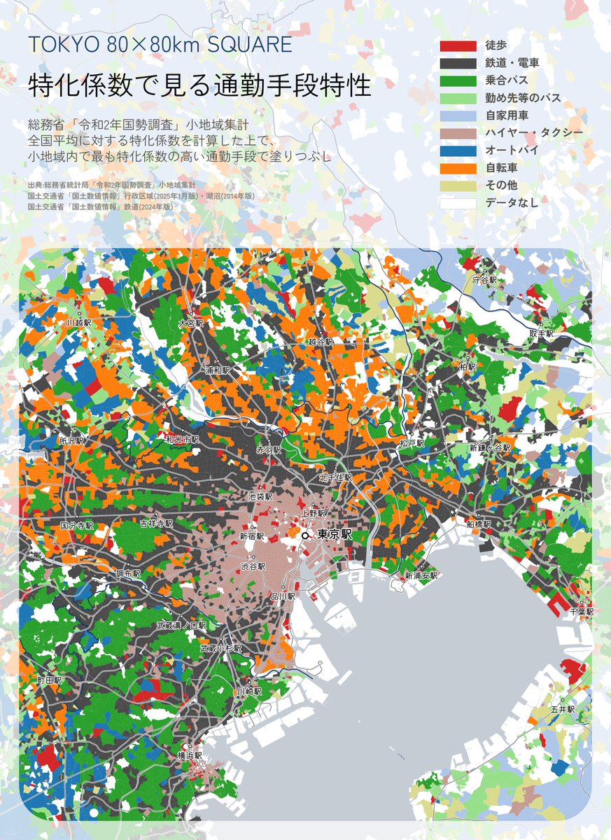 特化係数で見る都市圏の通勤手段 | まちの計量舎