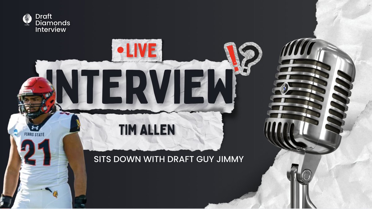 DraftDiamonds's tweet photo. Tim Allen, Edge, Ferris State | 2027 NFL Draft Prospect Zoom Interview https://t.co/MzRSjIn2Gq #NFLDraft #NFL #Football https://t.co/Q5fHNYH6DU