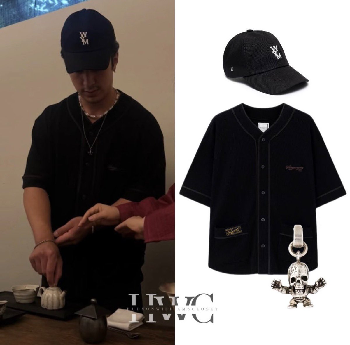 hwcloset's tweet photo. In new shots from his recent trip to Korea, Hudson Williams wears:

• Chrome Hearts Foti Harris Skull Pendant ($1,100+ // resale price varies)
• Wooyoungmi Black Logo Baseball Cap ($160)
• Wooyoungmi Black Waffle Cotton Baseball Shirt ($510) https://t.co/Gfr8xvWX5A