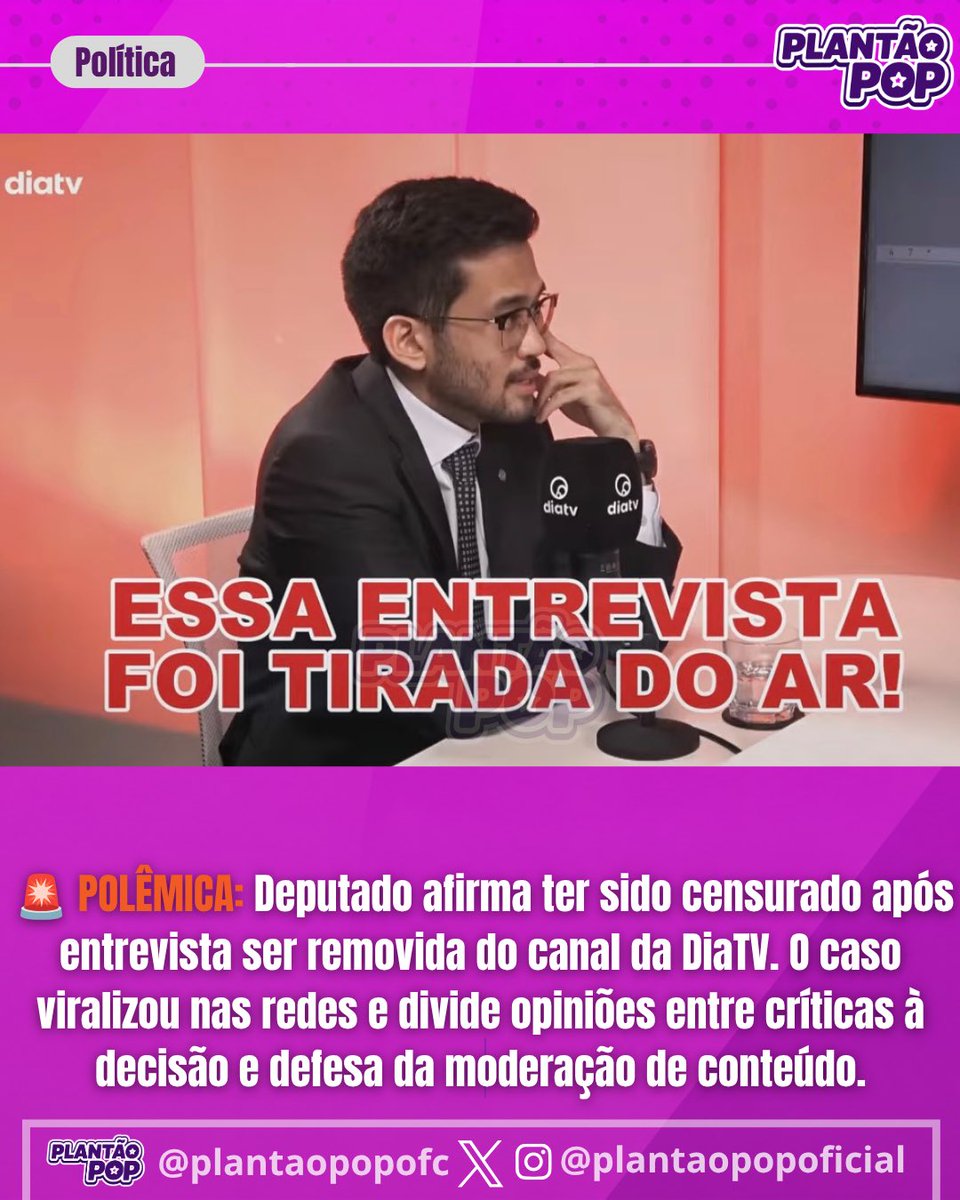plantaopopofc's tweet photo. 🚨 POLÊMICA: Deputado extremista afirma ter sido “censurado” após entrevista ser removida do canal da DiaTV. O caso viralizou nas redes após a emissora ser duramente criticada por seu público por ter dado espaço para o extremista, logo em seguida o vídeo foi removido da grade! https://t.co/0OGqQWUEXU