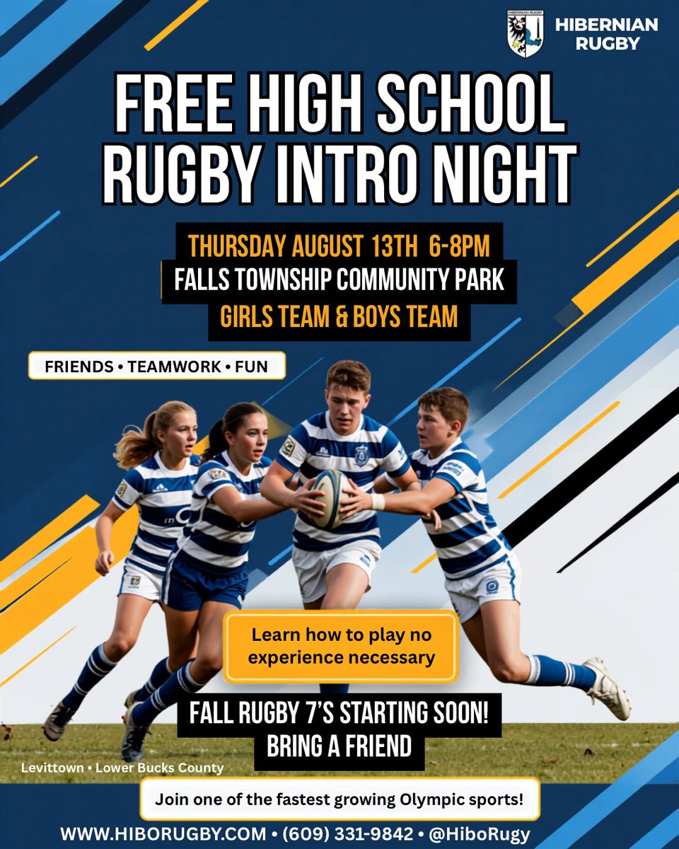 HiboRugby's tweet photo. Looking for a new sport? Want to try something different this fall? Or just want to be part of an awesome team?
Hibernian Rugby is hosting a FREE High School Rugby Intro Night to recruit for a Fall 7s
Program!
No experience necessary just come out and enjoy the fun! https://t.co/nTaXjCdYaK