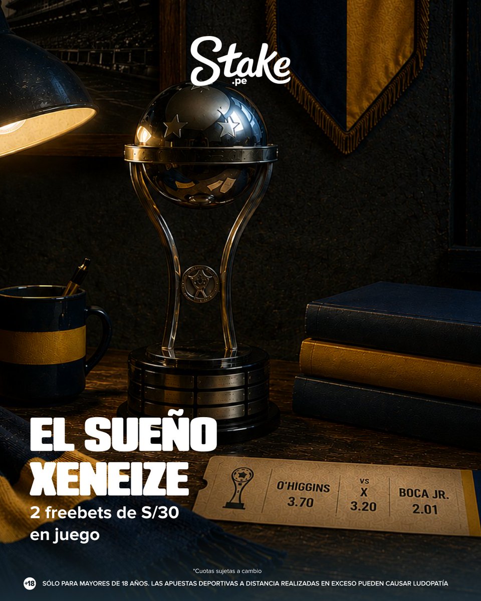 PeruStake's tweet photo. ¡EL SUEÑO ES LA COPA! 🏆

Boca Jr. viaja a Chile 🇨🇱 para enfrentar a O'Higgins y buscar el pase a la siguiente instancia de la Copa Sudamericana ⚡️

Sortearemos 2 freebets de S/30 si el Xeneize pasa de ronda, entre los Stakers que den RT, comenten su user y nos sigan 🤟🏻

*Aplican T&C