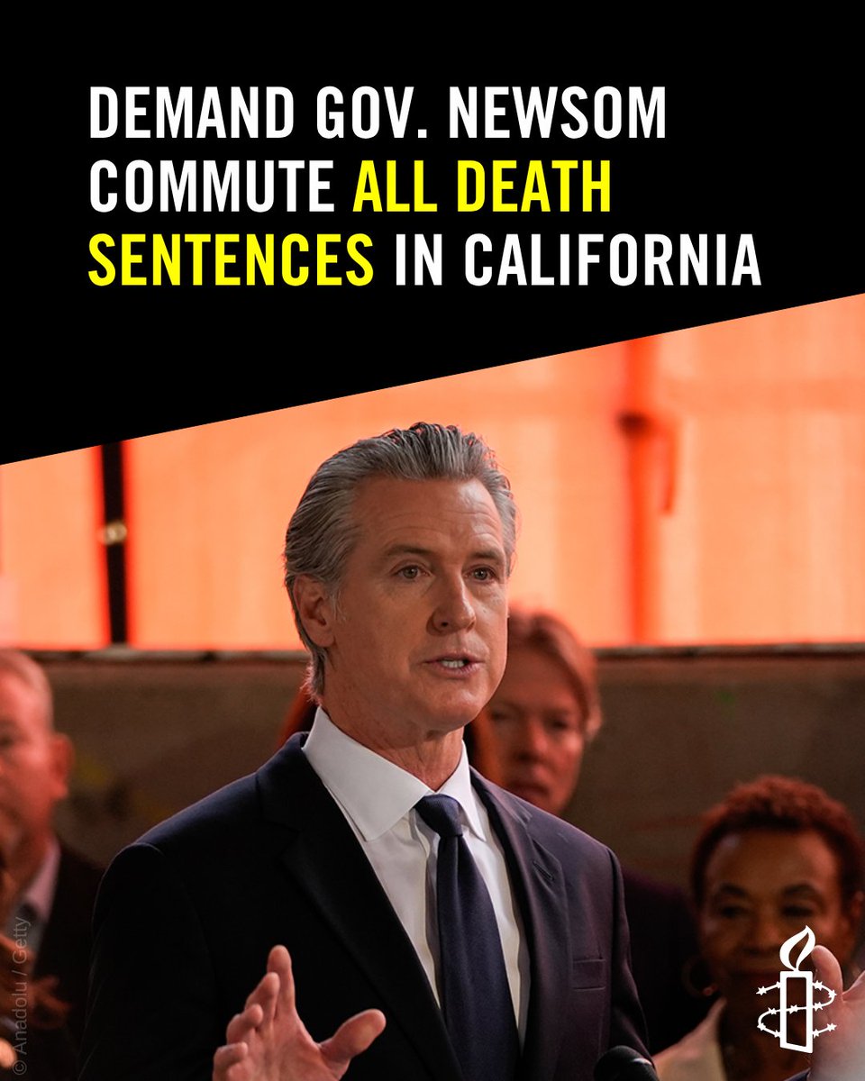 amnestyusa's tweet photo. We joined a coalition of 46 international organizations from around the world today to issue an open letter to California Governor Gavin Newsom (@CAgovernor), urging him to take action to commute all death sentences in the state.

Governor Newsom has the power to directly grant clemency for about  40% of those with death sentences in California. He can ask the state Supreme Court to recommend commuting the death sentences for the others.  

Tell Governor Newsom to commute all death sentences in California ➡️ https://t.co/mmWwgz1Roi..