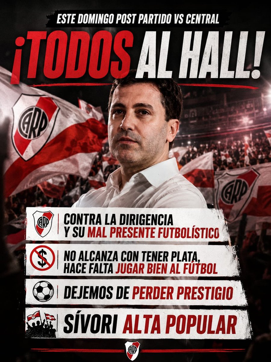 HugoFarina1422's tweet photo. Este domingo nos vemos todos en el Hall.
PRIMERO RIVER PLATE SIEMPRE POR ENCIMA DE CUALQUIERA !!! https://t.co/jBVND5QoOL