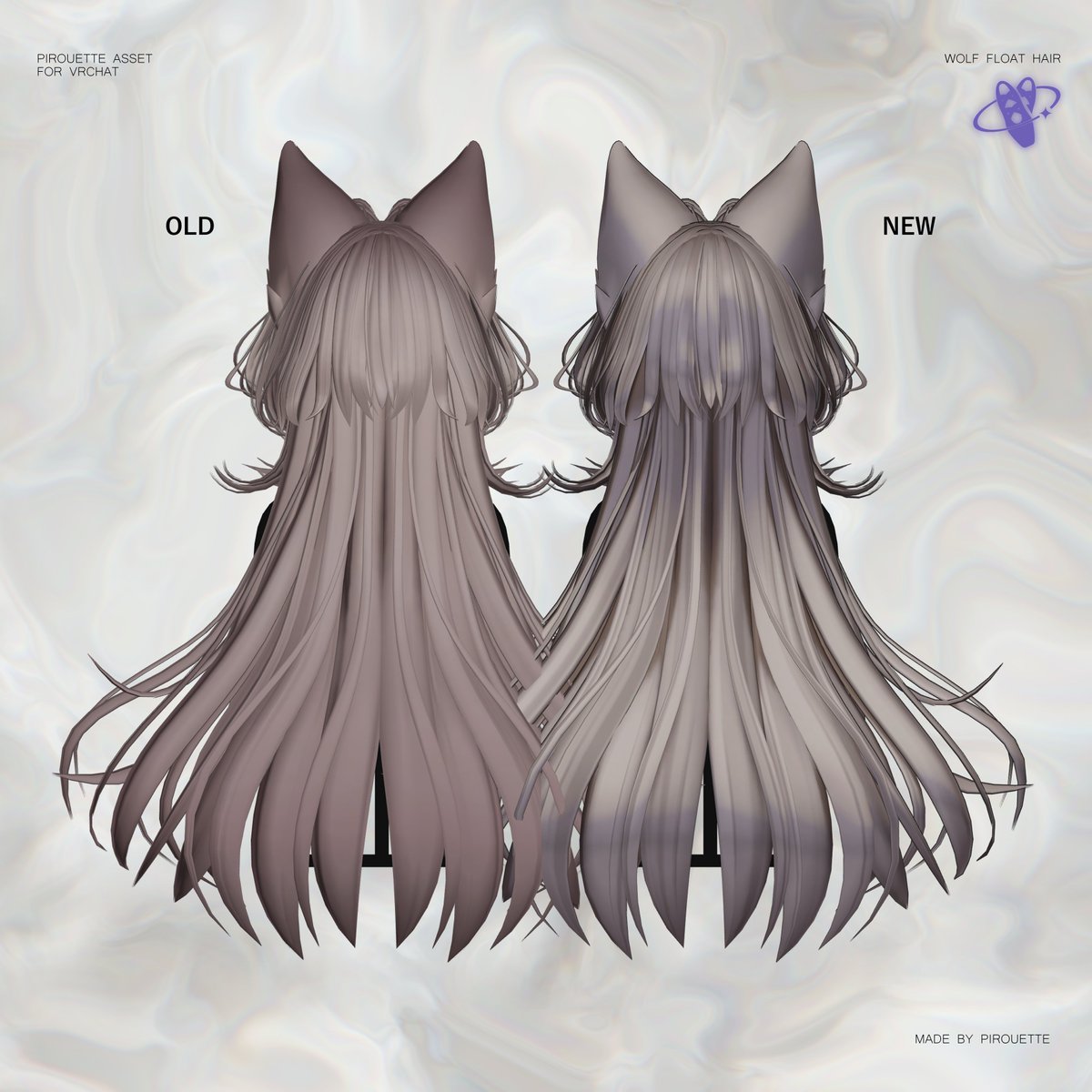 pipiza94_vrc's tweet photo. 🤍アップデート＆セール告知🤍

https://t.co/DngIT6wP6g

Wolf Float Hairが Ver.2 にアップデート！ 購入済みの方は追加でダウンロードいただけます！

✦ バージョンアップセール実施中 ✦ 
期間　～ 2026/08/07(金) まで 
価格　1,200円 ➔ 900円

Ver.2 更新内容
・対応アバター追加(輝夜 / クマリ / 海咲 / MUMUS)
・テクスチャ・マテリアル更新
・MA対応
・インナーカラースロット廃止 ➔ メッシュ＆インナーカラーマスク追加(fakeshadowが使えるようになりました)
・貫通軽減用コライダー追加

旧データを削除してから最新版の導入を推奨します（※マテリアルは上書きされません）
販売開始セール以外ほとんど行いませんのでこの機会にぜひよろしくお願いいたします🙇‍♀️
#Pirouette_C