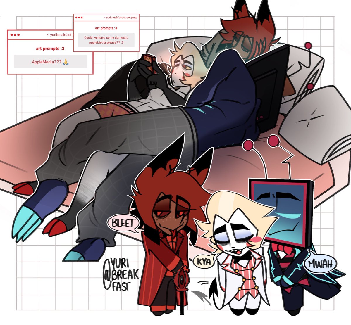 yuribreakfast's tweet photo. my blorbos (i want to put them through a blender) 📺📻🍎
#applemedia #hazbinhotel https://t.co/fTVZnjXYWW