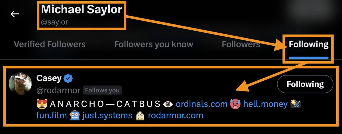 LeonidasNFT's tweet photo. Michael Saylor just followed @rodarmor the founder of the Ordinals and Runes Protocols

Wen $DOG @saylor? https://t.co/HPpow8uN2S