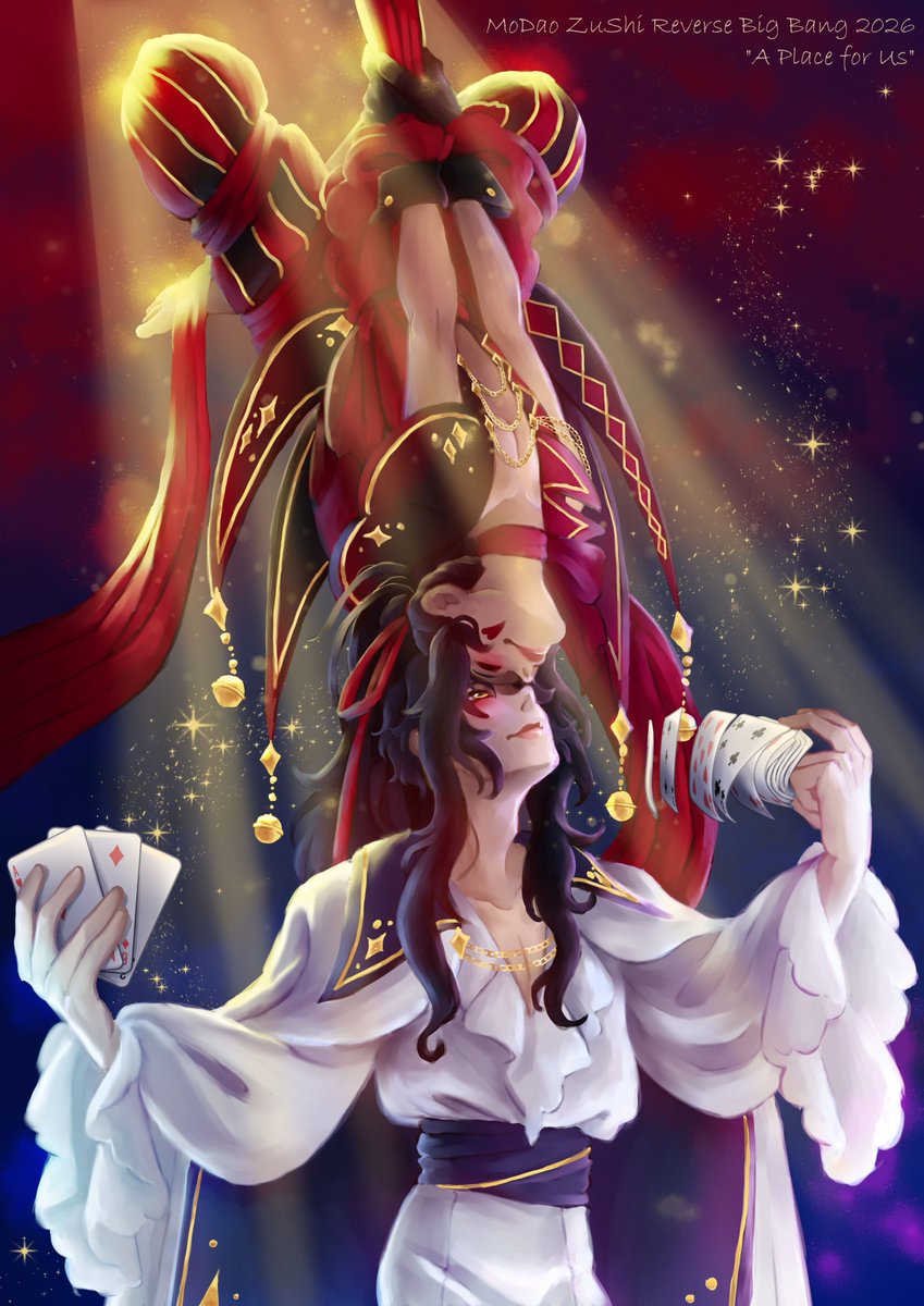 FinallyGotASoMe's tweet photo. "Aiya, Lan Zhan..." 
"... What a wonderful place you've made for us."

Second piece for my entry in @MdzsRbb 🥳

Is the ribbon acrobat and magician *flirting*? ON STAGE?!

Fic: A Place for Us by CielQuill
Beta: @arcticthymesalt 
🔗 in comments!

#MDZS #wangxian #魔道祖师 #忘羡 https://t.co/wEqULNlPXs