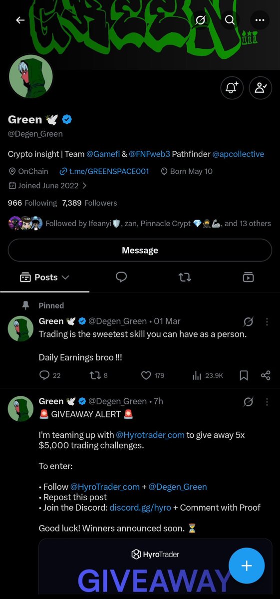 Leander080's tweet photo. @Degen_Green @hyrotrader_com Been a follower.....  still 1  and will continue https://t.co/S8MoCNxsA9