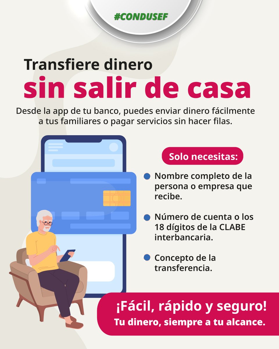 CondusefMX's tweet photo. 📲 Con la #BancaDigital puedes hacer transferencias, pagar servicios y realizar operaciones bancarias de forma rápida y segura, sin salir de casa.

💡 Disponible las 24 horas, los 7 días de la semana.

#EducaciónFinanciera https://t.co/s6OOnmibTp
