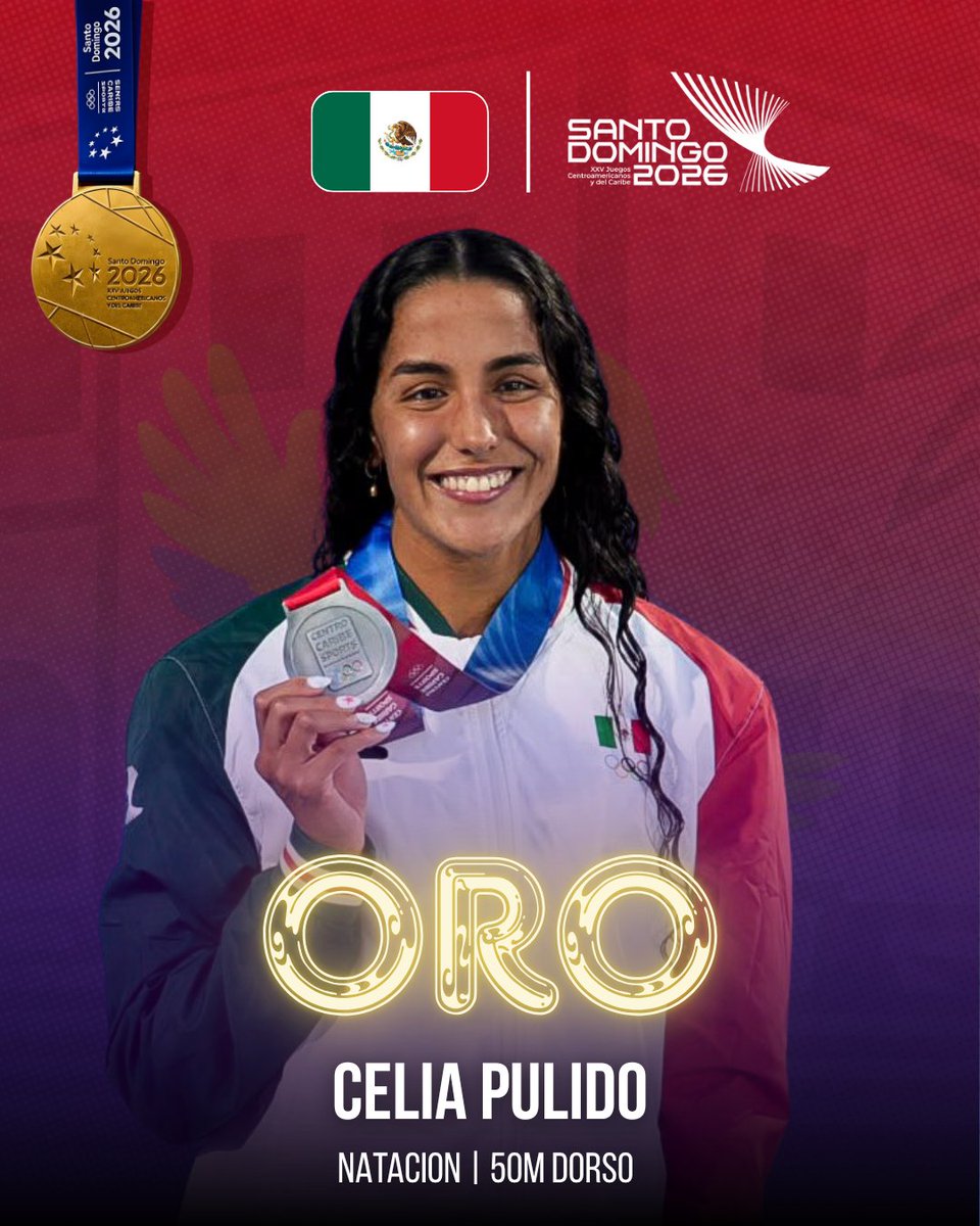 DeporteMexa's tweet photo. #SantoDomingo2026🇩🇴

¡Oro para Celia Pulido! 🥇🇲🇽

🏊🏻‍♀️Con un tiempo de 28.58, la nadadora mexicana se quedó con el primer lugar en la final de 50m dorso Femeninos 👏🏻

🤯 Celia suma ya 5 medallas en estos Juegos Centroamericanos:
🥇🥇🥇🥇🥈

#Natacion #OrgulloMexicano https://t.co/juGSCAYkCJ