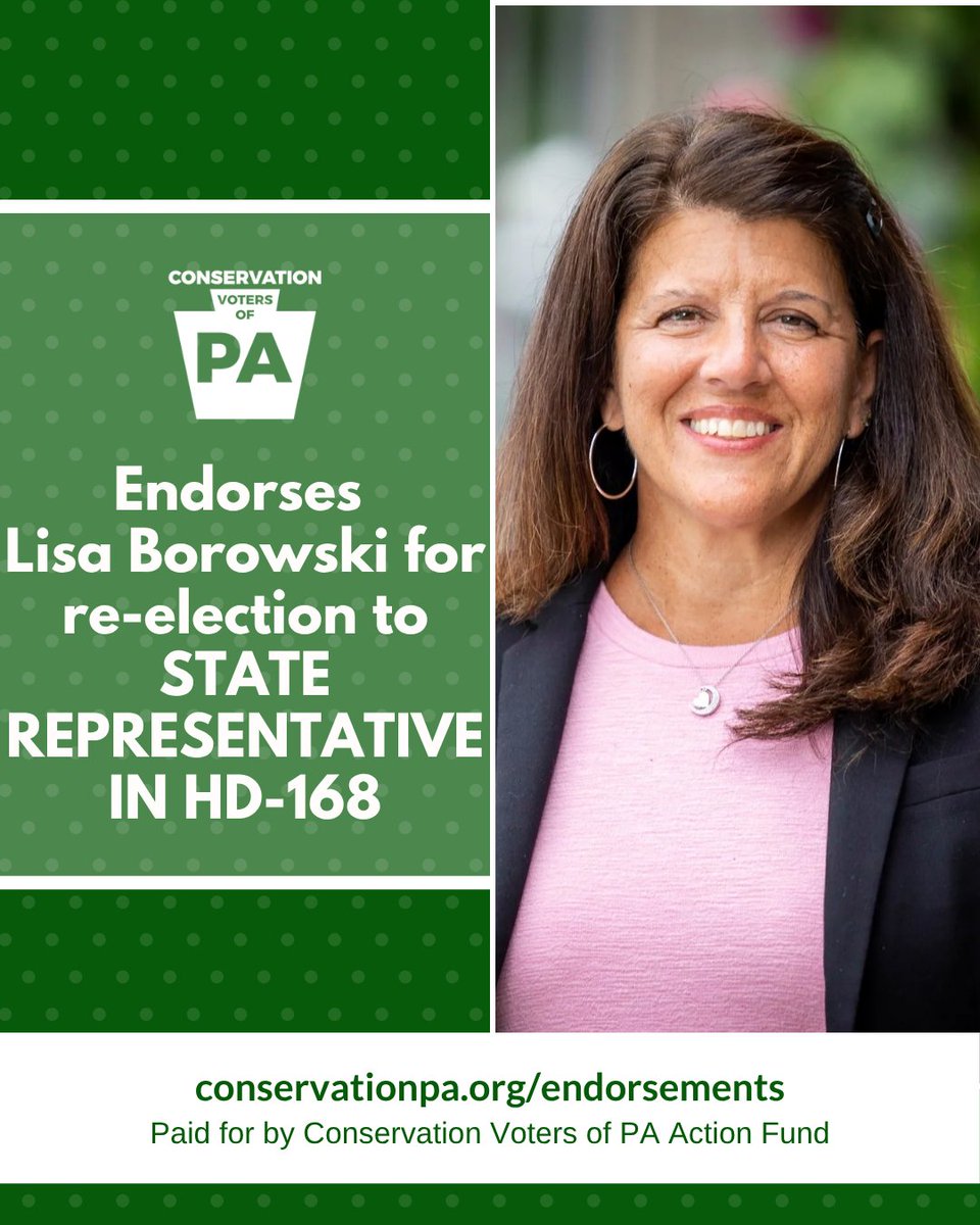 ConservationPA's tweet photo. Conservation Voters of PA Action Fund is proud to endorse Lisa Borowski for State House in HD-168 (Delaware County) @lisaborowski https://t.co/XApi9xrEaI