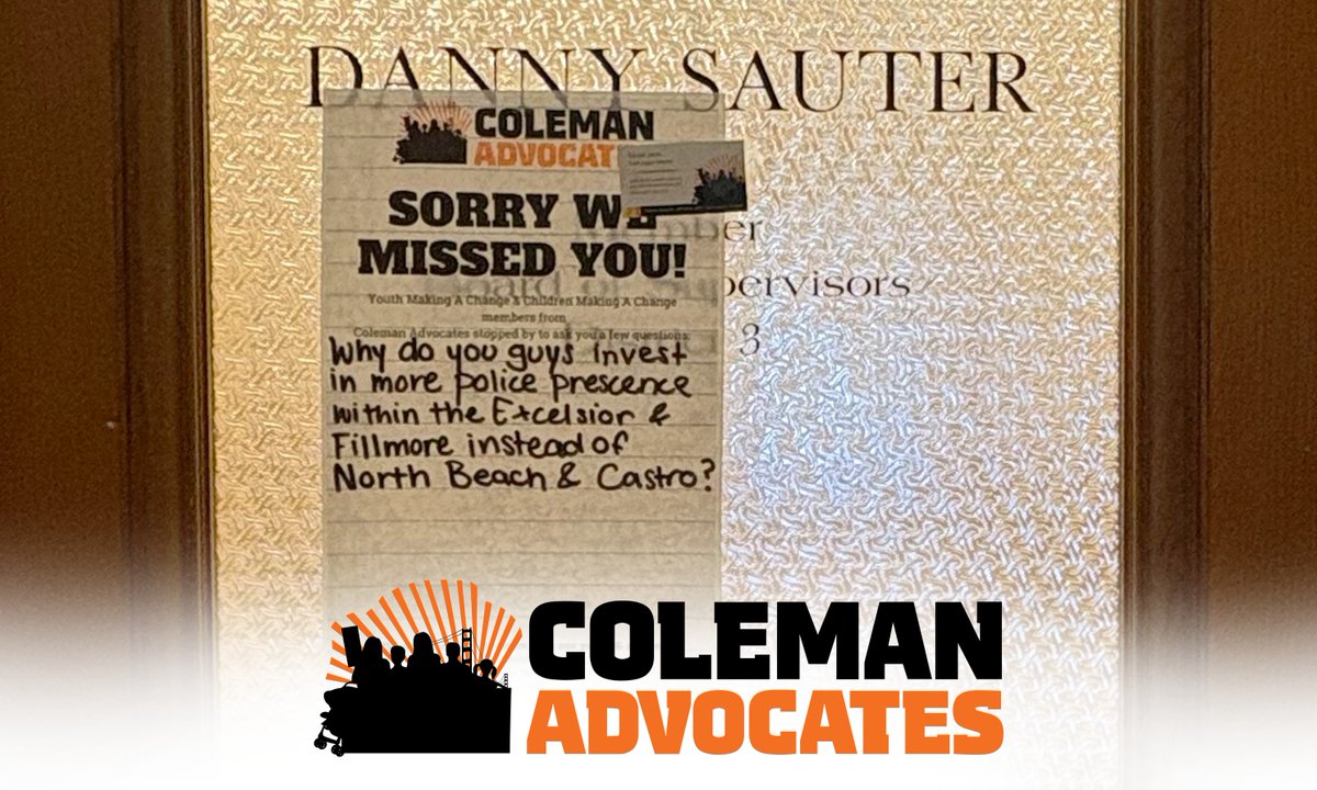 ColemanSF1's tweet photo. We want answers! 

Today CMAC and YMAC came out to City Hall and visited each district office to ask what they found important. We even left notes for those who weren't present. 

#LeadershipMatters #Transparency #Accountability #PublicEngagement #SFCommunity #colemanadvocates https://t.co/PkuT1M9ZRO