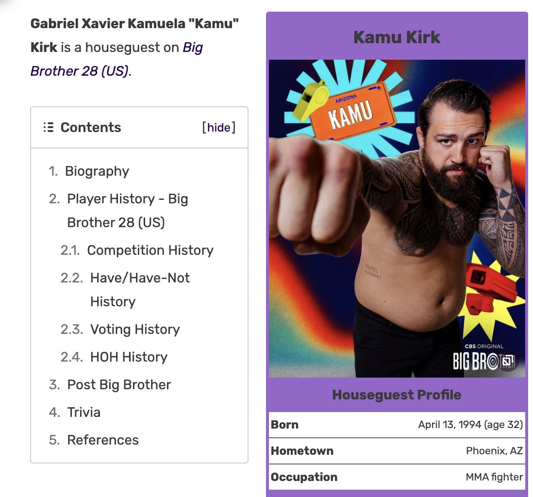 telephile's tweet photo. not this being the picture on kamu's big brother wiki page LMAO (pls look at the tattoo they added) #bb28 https://t.co/IYtDWbDFST