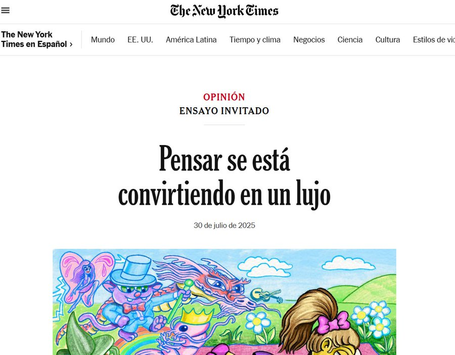 virginiog's tweet photo. La lectura experta (reconfigura el cerebro: concentración, empatía y razonamiento complejo) requiere tiempo, silencio y un entorno

La sociedad saturada de estímulos rápidos, especialmente las clases más vulnerables, no desarrolla el pensamiento profundo https://t.co/4ugRwsA9w3 https://t.co/Wjg15R2fWG