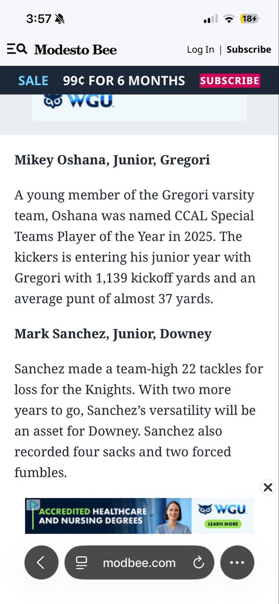 MikeyOshana's tweet photo. Blessed to be recognized by the @modbee @Quade1095 as one of the Sac-Joaquin Section’s returning players to watch this season. The work doesn’t stop. More to prove. 💯🏈 #AGTG https://t.co/1tvnYilttY
