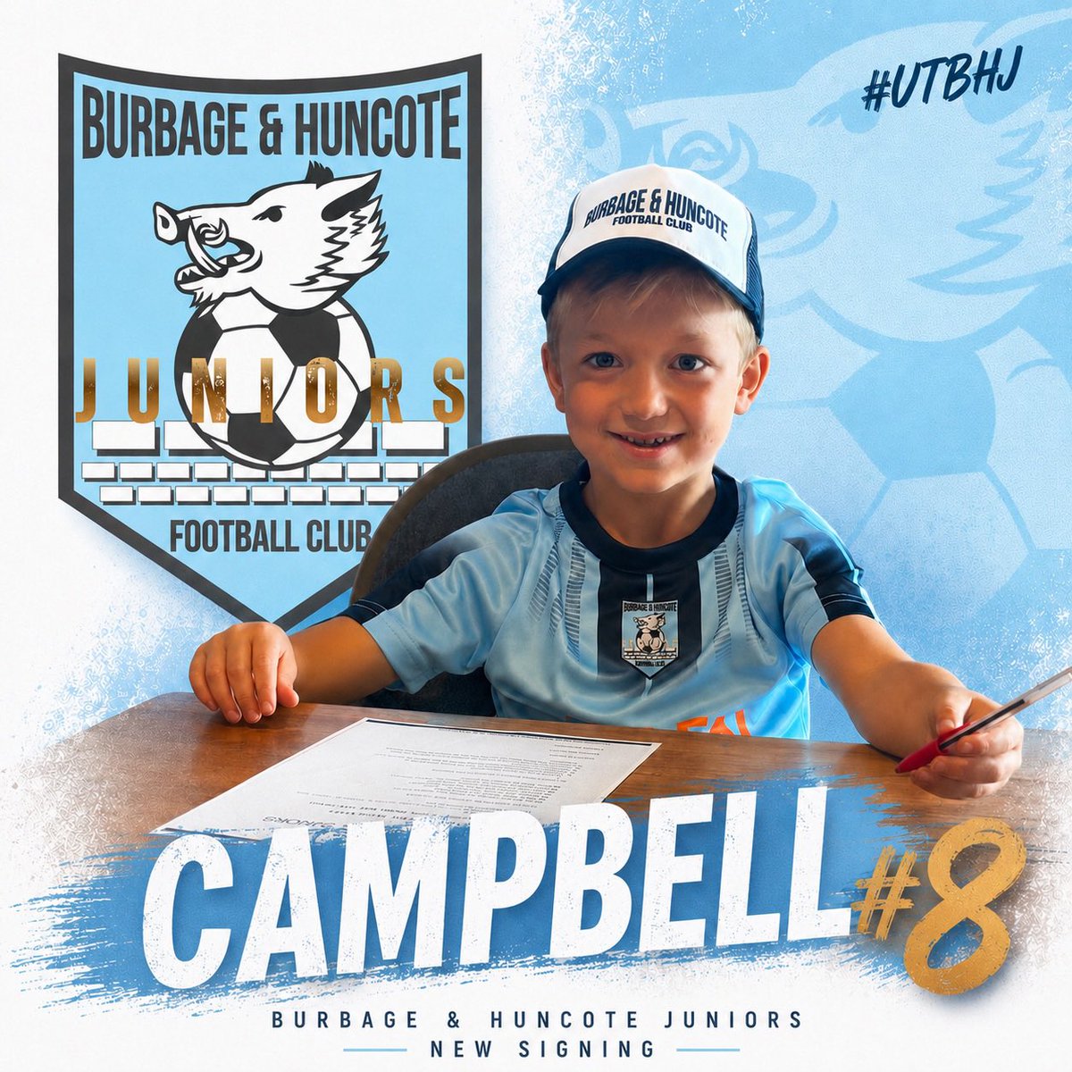 BurbageHunJnrs's tweet photo. HERE THEY ARE… 🩵⚽️

The future.
The teammates.
The grafters.
The dreamers.

Our 2026/27 Burbage &amp; Huncote U8 squad is ready.

Time to make memories.
Time to make each other proud.
Time to wear the badge with honour.

Train Hard | Play Hard
#UTBHJ https://t.co/ZwAaB1I2p8