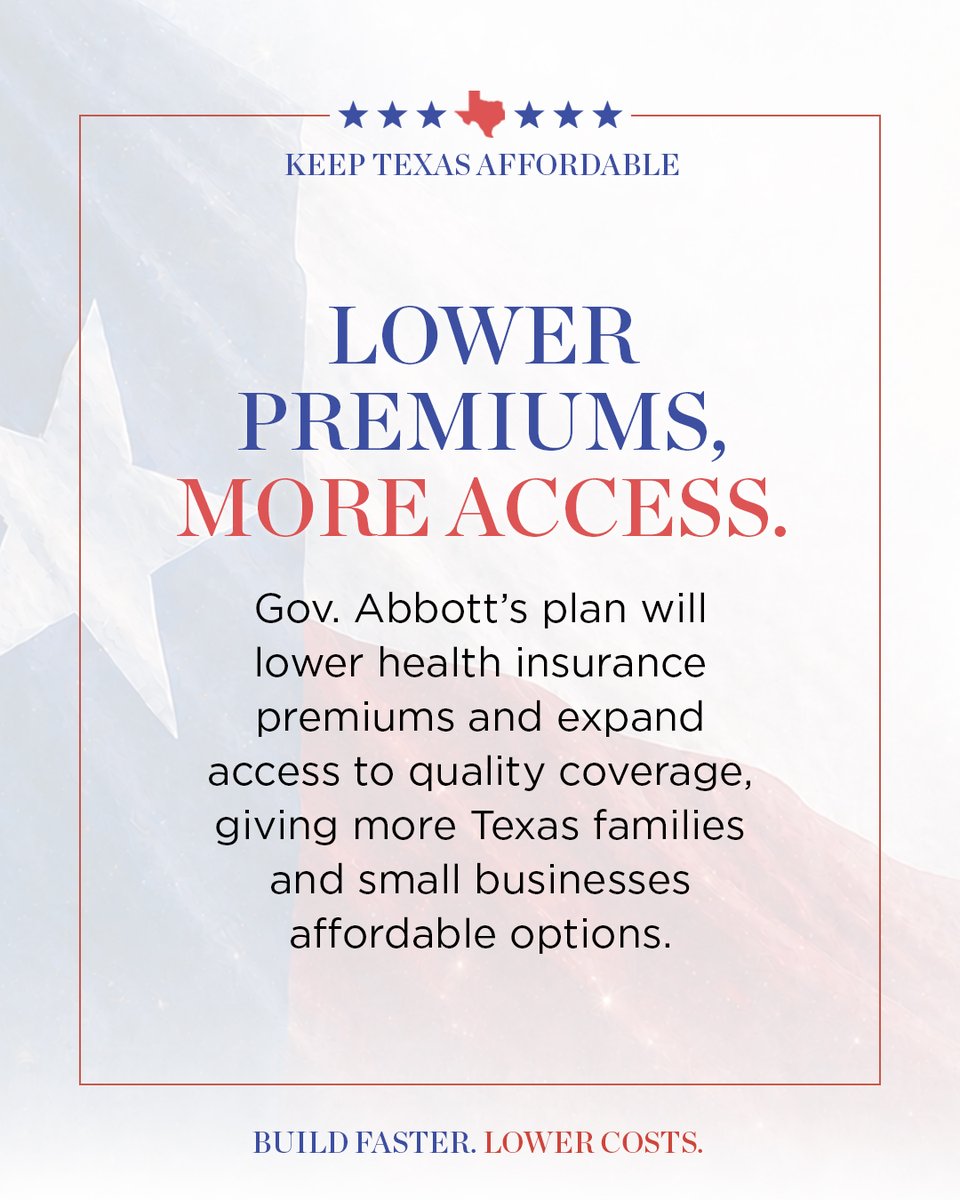 GovHotWheels_TX's tweet photo. Lower premiums. More access. More freedom.

See Governor Abbott’s full plan to Keep Texas Affordable at the link in bio. https://t.co/dQSXclVIA0