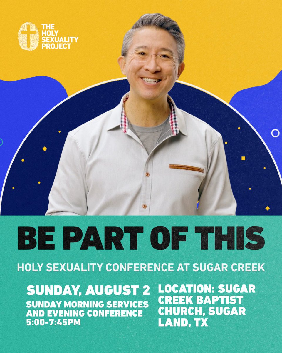 christopheryuan's tweet photo. I will be speaking at Sugar Creek Baptist Church.

 Name of the event: Holy Sexuality Conference at Sugar Creek
🕜 Sunday morning services
and evening conference, 5:00-7:45pm
📅 Date: Sunday, August 2
📍 Location: Sugar Creek Baptist Church, Sugar Land, TX

These occasions are a gift, a time to sit under the Word together and think carefully.

If you are able to attend, I would welcome your presence.

Learn more:  https://t.co/SBtpz8iy6q

#HolySexuality #HolySexualityConference #SugarCreekBaptistChurch #ChristopherYuan #SugarLandTX