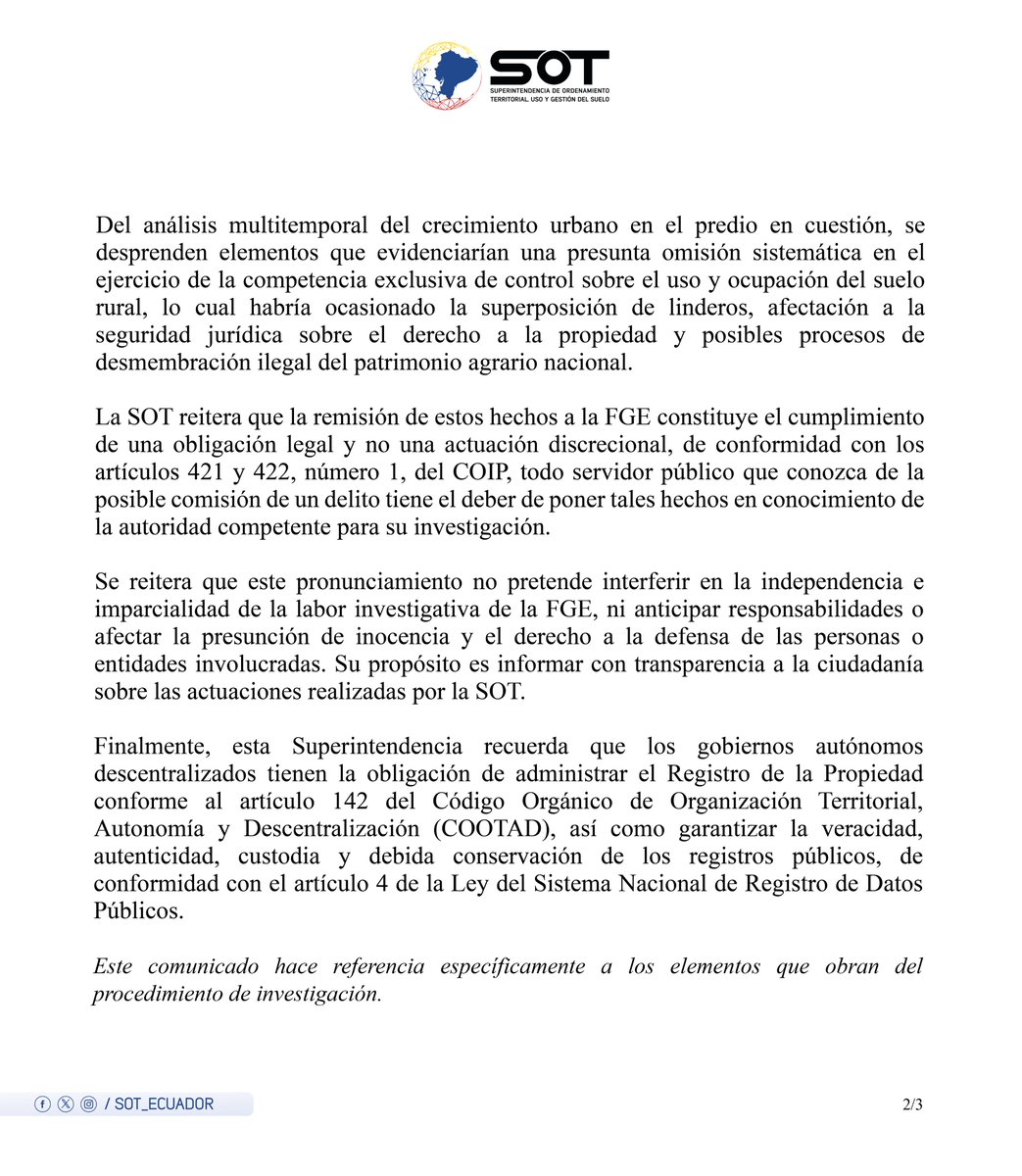 sot_ecuador's tweet photo. #ComunicadoOficial| #SOTEcuador presentó ante la Fiscalía General del Estado una denuncia  por presuntos delitos tipificados en el Código Orgánico Integral Penal, cometidos por el Gobierno Autónomo Descentralizado del Distrito Metropolitano de Quito.

Más detalles en el siguiente comunicado.