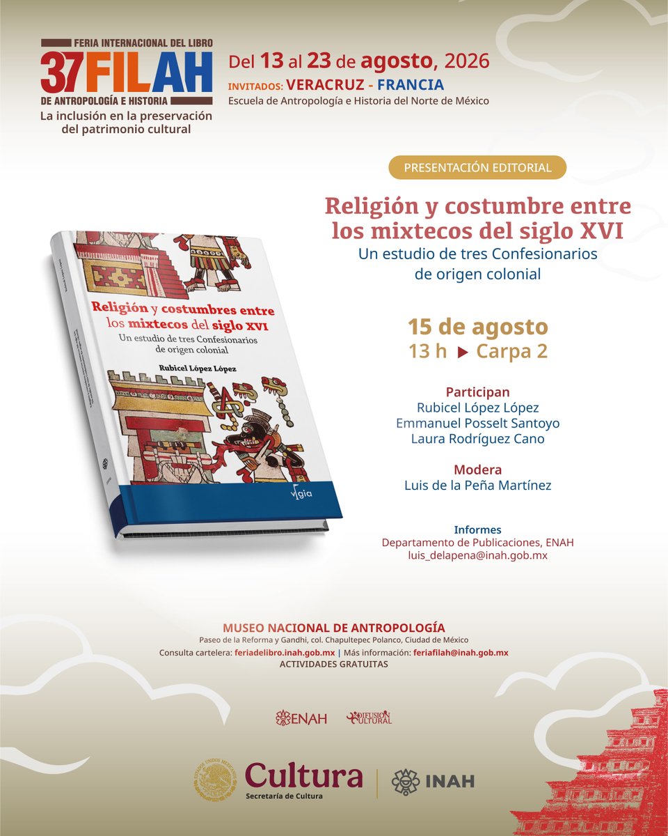 ENAHoficial_dif's tweet photo. "Religión y costumbre entre los mixtecos del siglo XVI" 

#LaCasadelaAntropologia #FILAH #PublicacionesENAH #MNA #INAH #MuseoNacionalDeAntropología #Libros #FeriaDelLibro #LeerEsPoder #Historia #PatrimonioCultural #Cultura #AgendaCultural #QuéHacerEnCDMX #CDMX #YoVoyALaFILAH https://t.co/2jfJvOr5Ne