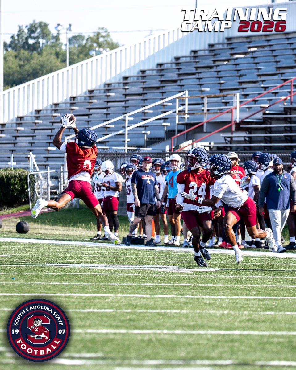 SCState_Fb's tweet photo. #GoDogs

🔥 DAY 1: COMPLETE. 🔥

The foundation has been laid. The standard has been set.

Every rep. Every sprint. Every collision. Every lesson.

Your SC STATE FOOTBALL BULLDOGS attacked Day 1 of Training Camp with one goal in mind: RAISE THE BAR. 💪🏾🐶

This is where championships are built—not under the lights on Saturdays, but in the heat, the grind, and the sacrifice when nobody is watching.

One day down. Countless opportunities ahead.

1-0. Every. Single. Day.

@SCStateAthletic @MEACSports @coachberry77 
#PayTheFEE
#DigDEEP
#RaiseTheBAR
#STATEofMind
🔴🔵🐶🏈