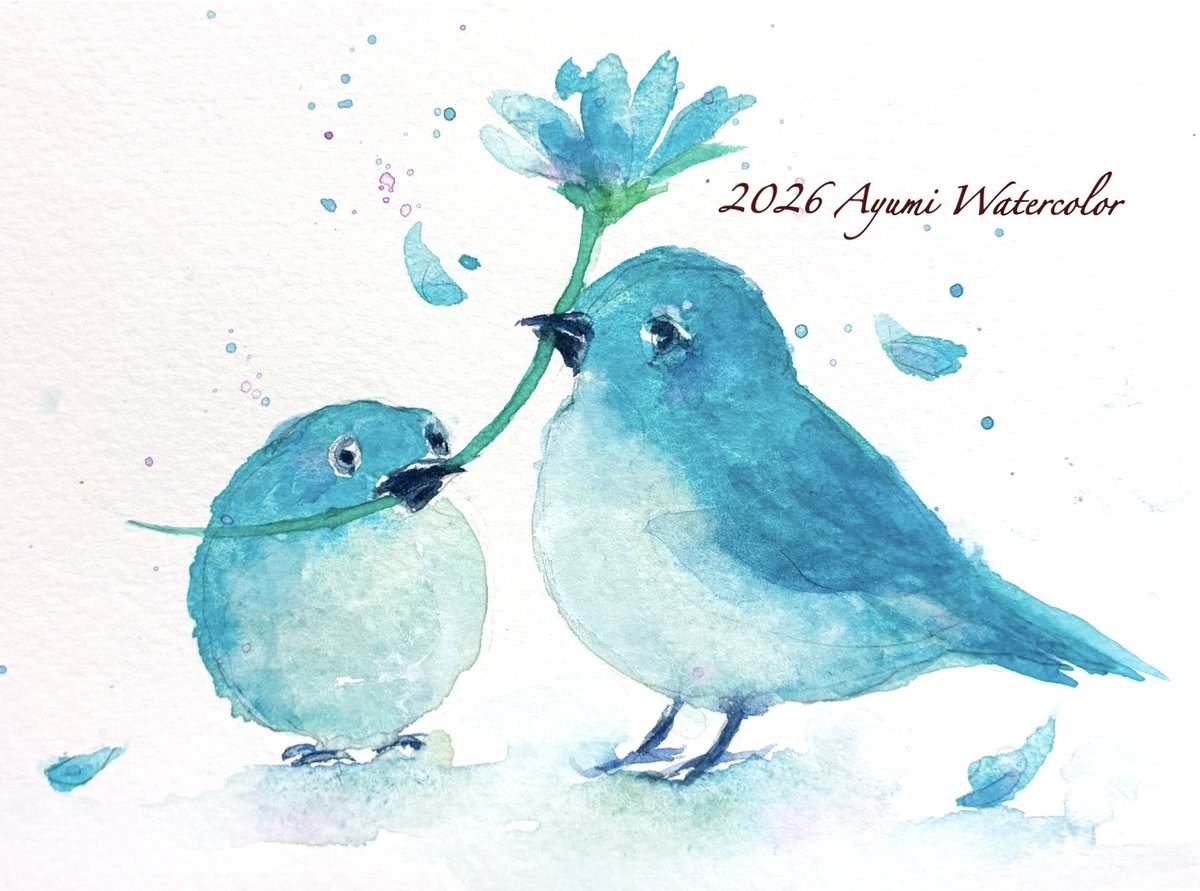 mi_yu_ami's tweet photo. 🕊️🕊｡.｡:+*💐

“幸せの青い鳥”
#透明水彩　#watercolor https://t.co/8fVZuCopM9