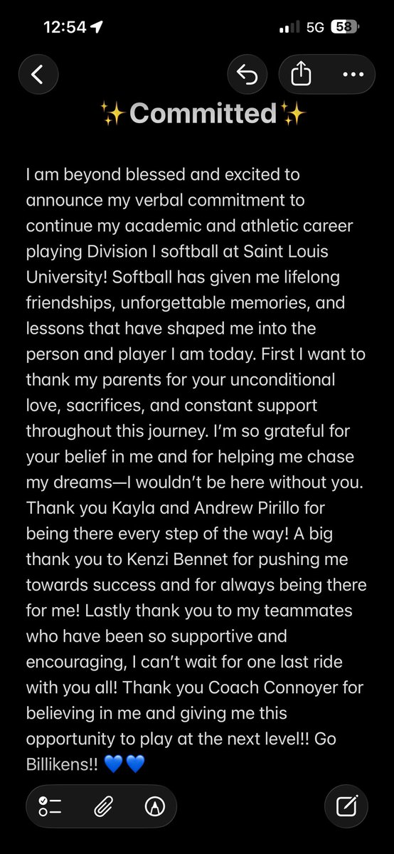 taylordesmith08's tweet photo. COMMITTED!! Can’t wait for the next chapter! Go Billikens! 💙 @SLUSoftball @CoachConnoyer @carter_lavalley @Maxineee9 @UnityPirillo @kenzi_bennett https://t.co/zCmiDuNfbc