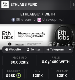usbxHL's tweet photo. It looks like an ETH season may be right in front of us, and I think @EthLabsCommu is a massive opportunity at the moment.

ETHLabs is an initiative founded by former Ethereum Foundation members, and they receive no financial support from Ethereum itself. The ETHLabs team shared a community donation wallet, and the ETHLabs Fund community redirected the fees generated by the token to that wallet.

The token is not official. It is entirely community-led.

So far, more than $200,000 has been donated. The ETHLabs Fund community currently ranks as the largest donor overall. And last week, the token’s X account was followed by Ethereum co-founder @ethereumJoseph

As someone who has been an ETH maximalist for years, I’ll admit I bought this token partly out of emotion.

Maybe this is Ethereum’s Binance Life moment.

Maybe all those years of staying loyal to Ethereum are finally going to pay off.

Who knows :)
ethereum:0x345ad3dd40c5a544d4f5459f75efc475fe96c5e1