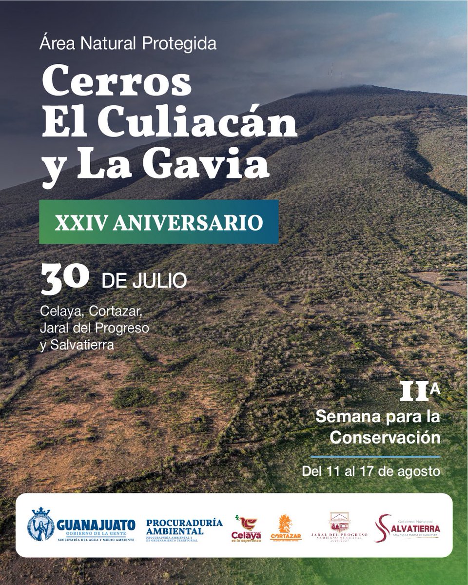 aguagobgente's tweet photo. Hoy es el cumpleaños de los Cerros El Culiacán y La Gavia.🎉

En Celaya, Cortazar, Jaral del Progreso y Salvatierra encontramos esta ANP que es fuente de recarga de los mantos acuíferos.⛰️

Estamos celebrando su XXIV aniversario como Área Natural Protegida, ¿ya la conocías? https://t.co/JdNOyLqdxB
